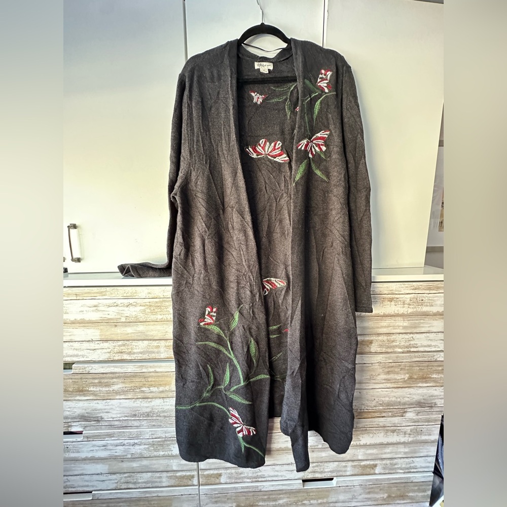 🌺 Style & Co Woman 3X Floral Embroidered Long Open Front Cardigan